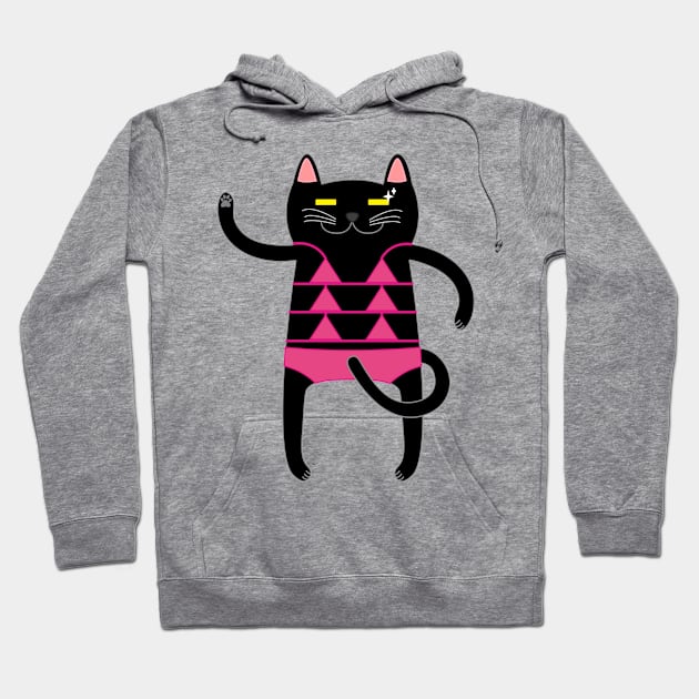 Black Cat Wearing a Pink Bikini Swimsuit Hoodie by Babey Bog